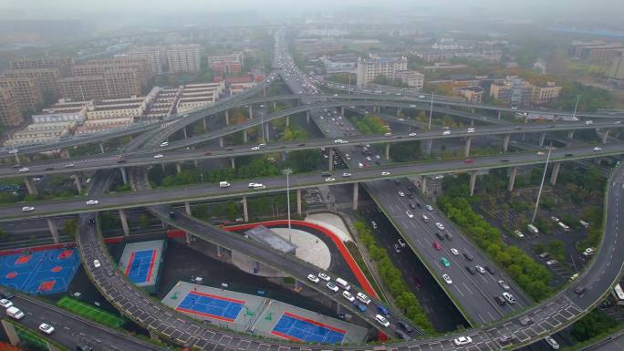 杭州上城区石德立交桥车流风景视频素材