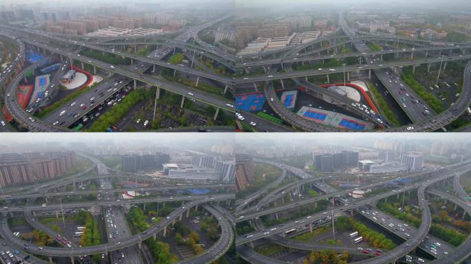 杭州上城区石德立交桥车流风景视频素材
