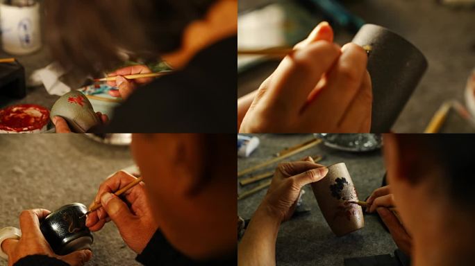 艺术家画陶瓷茶杯茶具手工制做匠心精神