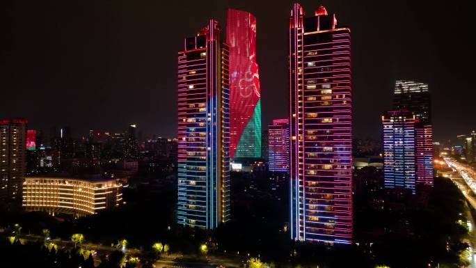 湖北武汉长江二桥夜晚夜景航拍车流交通汉口