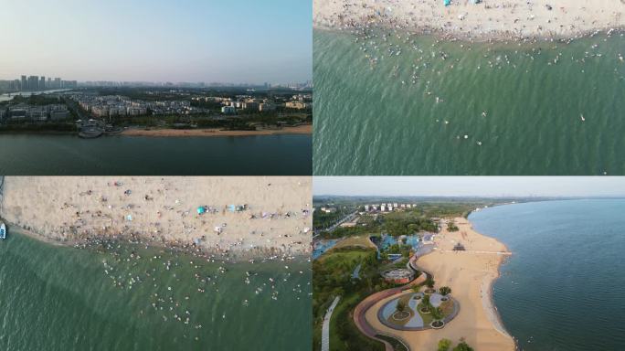 湖北襄阳鱼梁洲快乐水岸夏日游泳