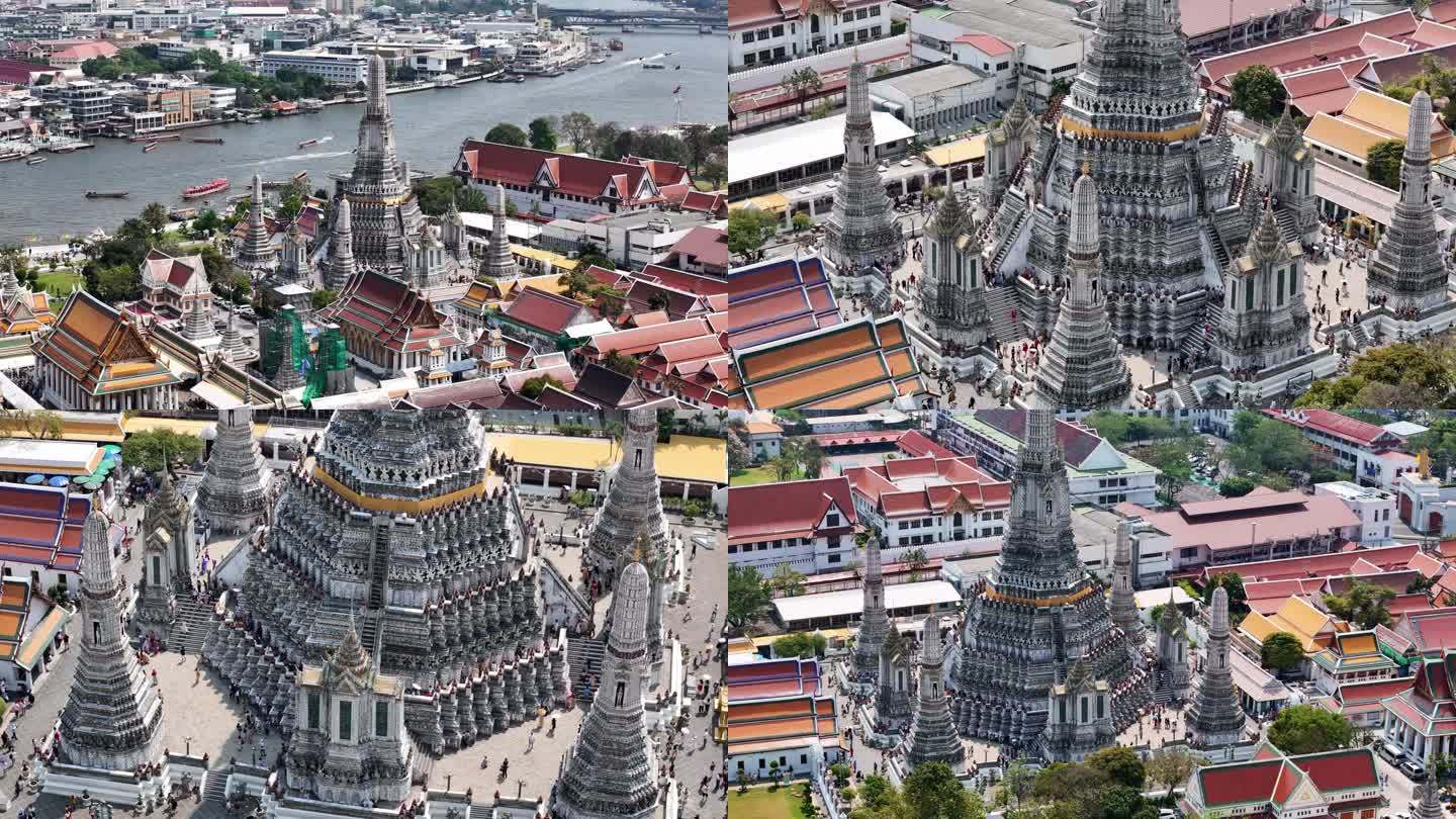 泰国旅游曼谷城市景点航拍郑王庙4k