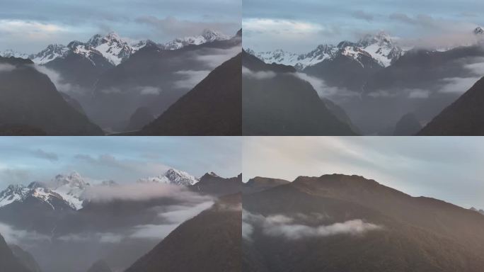 4K航拍新西兰福克斯冰川日出云雾