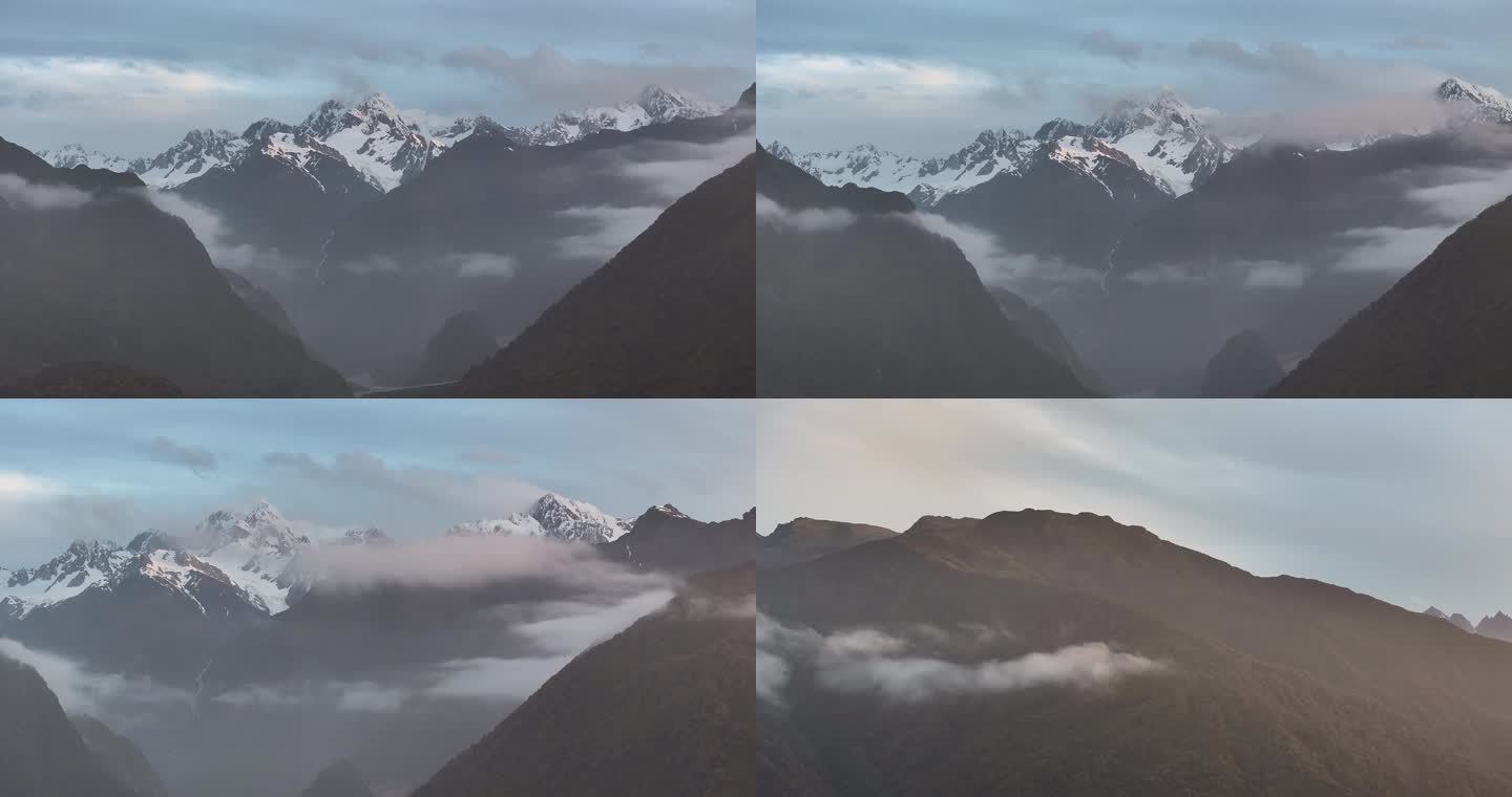 4K航拍新西兰福克斯冰川日出云雾