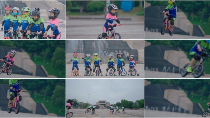 一群儿童骑平衡车表演 滑平衡车 快乐童年