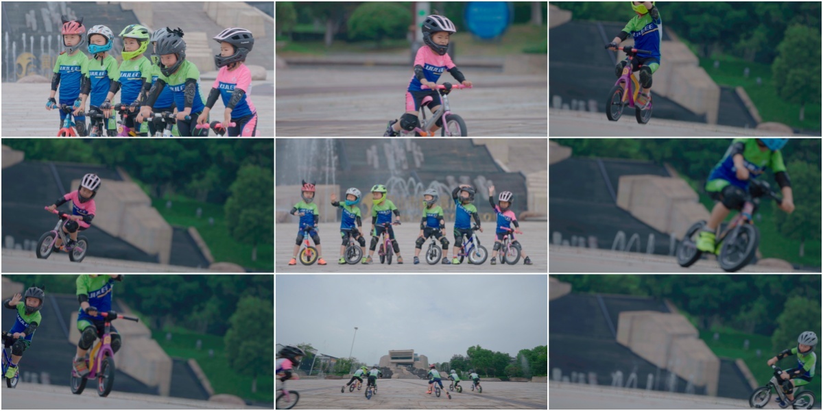一群儿童骑平衡车表演 滑平衡车 快乐童年