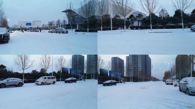 城市街道雪景4K高清