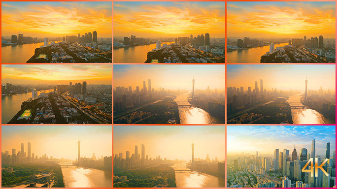 大气磅礴广州宣传片 城市日落日出地标建筑