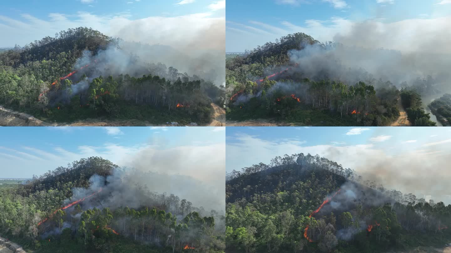 森林火灾航拍农村树林着火乡村山坡树林起火