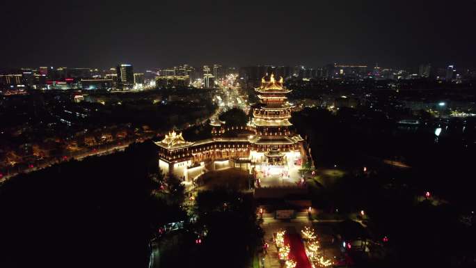 义乌鸡鸣阁夜景航拍