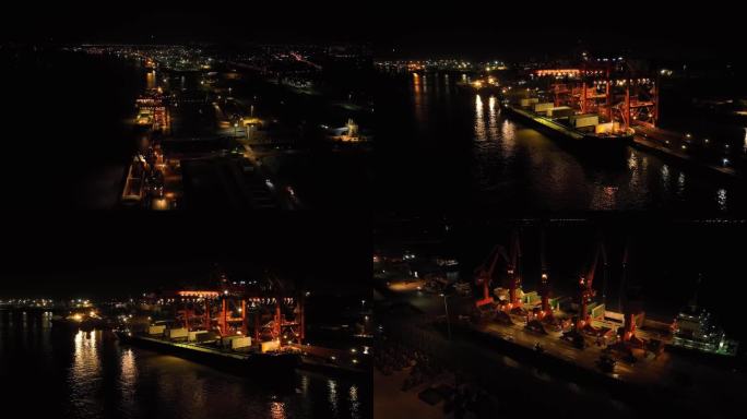 港口夜间工作场景素材