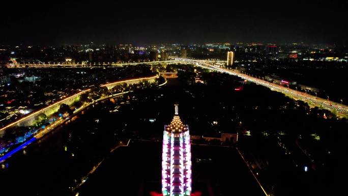 南京大报恩寺报恩塔夜景航拍