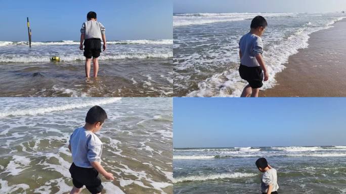 小孩游戏嬉戏 大海海边沙滩欢快 儿童玩耍