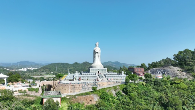 福山妈祖雕像航拍广东省汕尾市陆丰市妈祖庙