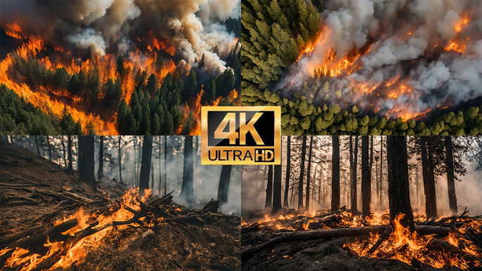 【4K】森林火灾山火烧山树林大树自然灾害