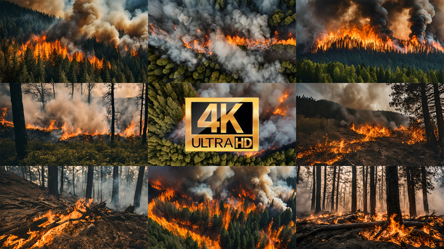 【4K】森林火灾山火烧山树林大树自然灾害