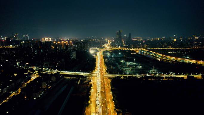 南京拥堵交通高架桥航拍