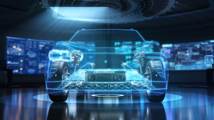 科技感新能源汽车研发实验室汽车行驶充电