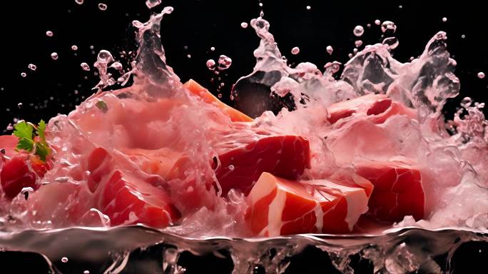 三文鱼肉块高速摄影模拟微距美食镜头