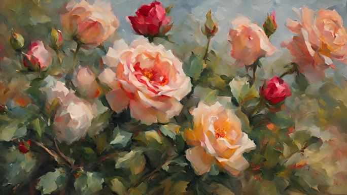 油画上的玫瑰花鲜花