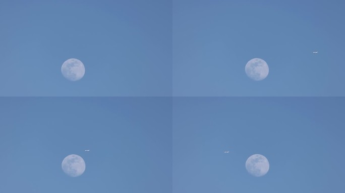 高清实拍飞机飞过月亮圆月视频