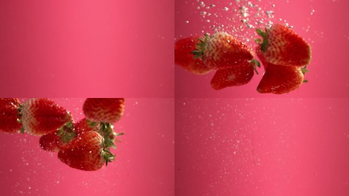 草莓入水 实拍 高清素材