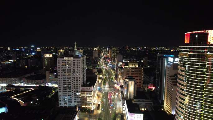 宁波天一广场中山路夜景航拍