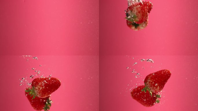 草莓入水 实拍 高清素材