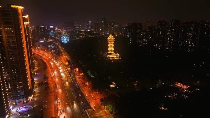 成都地标建筑塔子山公园九天楼夜景