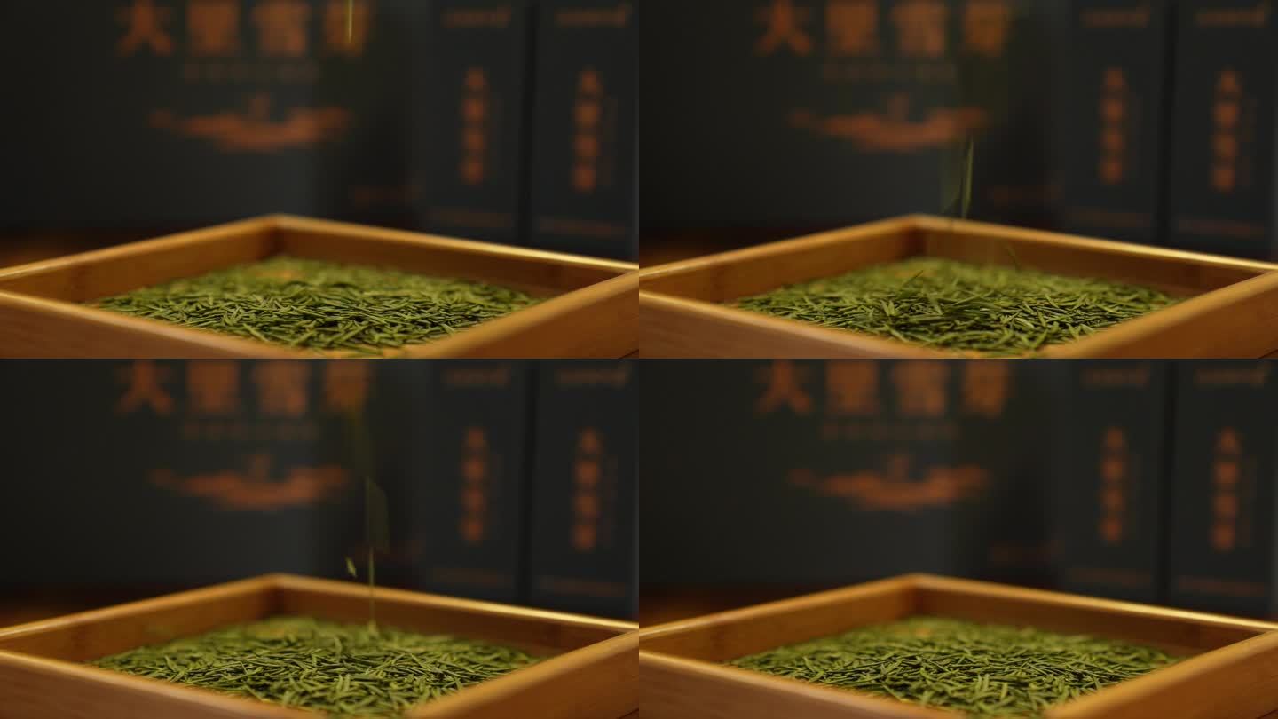 绿茶茶叶特写茶叶掉落展示成品茶