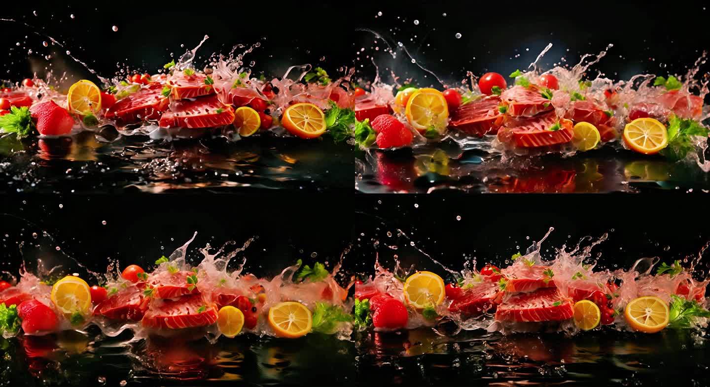 三文鱼肉块高速摄影模拟微距美食镜头2