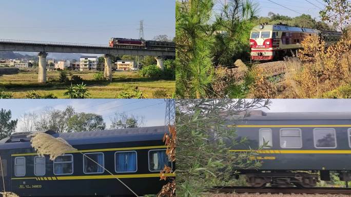 实拍火车铁轨绿皮老火车铁路飞驰中铁火车