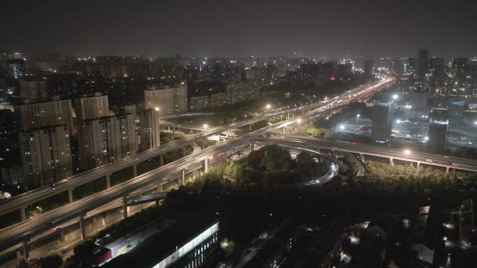 高架桥环形高架马路城市夜景航拍延时