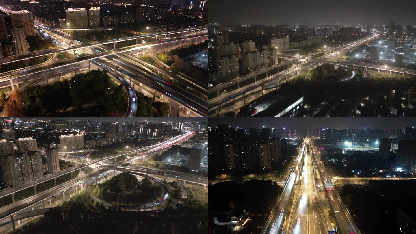 高架桥环形高架马路城市夜景航拍延时