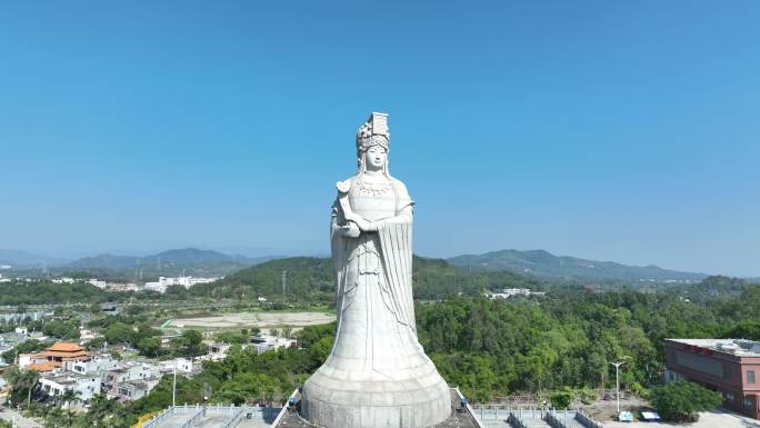 福山妈祖雕像航拍广东省汕尾市陆丰市妈祖庙