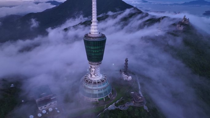 【合集】深圳梧桐山电视塔白色云海晚霞延时