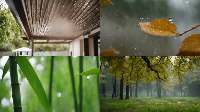 清明节意境下雨 森林下雨