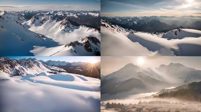 航拍雪山 巍峨雪景 云雾日出 冰雪