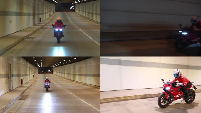 摩托车 机车 女骑手 隧道