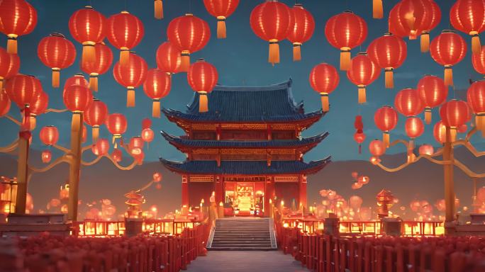 中式建筑上的额灯笼元宵节过年庆祝