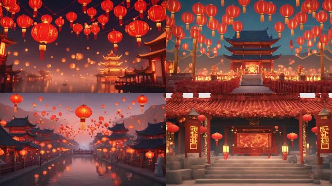 中式建筑上的额灯笼元宵节过年庆祝