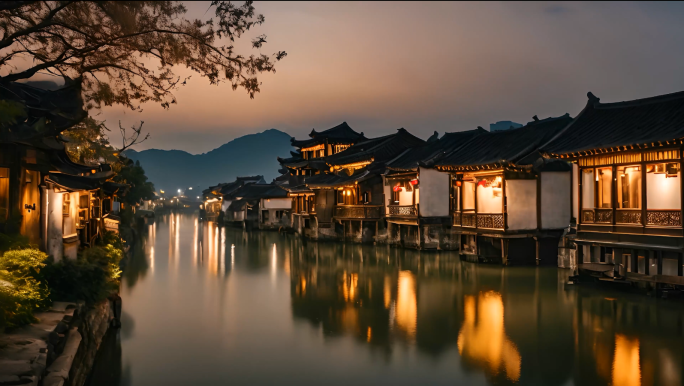 江南水乡夜景乌镇秦淮河南京江南夜景