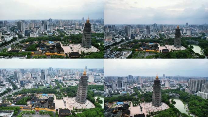 江苏常州红梅公园天宁禅寺航拍