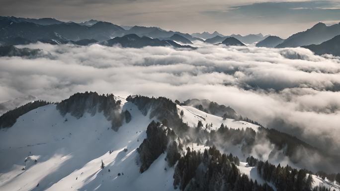 秦岭雪景云海延时航拍