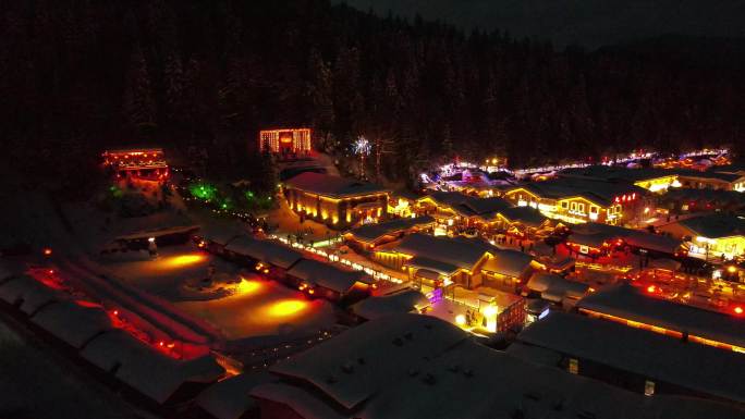 牡丹江 雪乡 街景夜景 航拍 冬季雪景