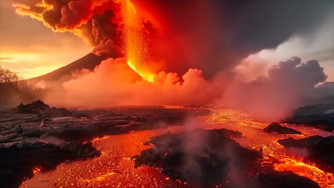 末日活火山爆发喷发岩浆自然灾害素材原创动