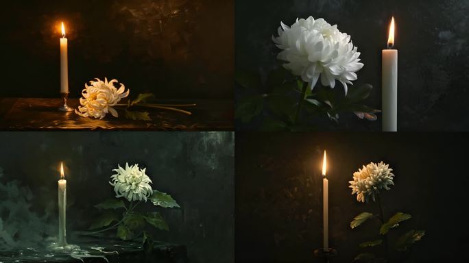 4k清明 白色菊花白色蜡烛缅怀