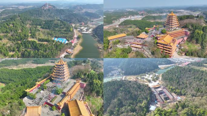 四川遂宁观音故里旅游区灵泉风景区航拍4K