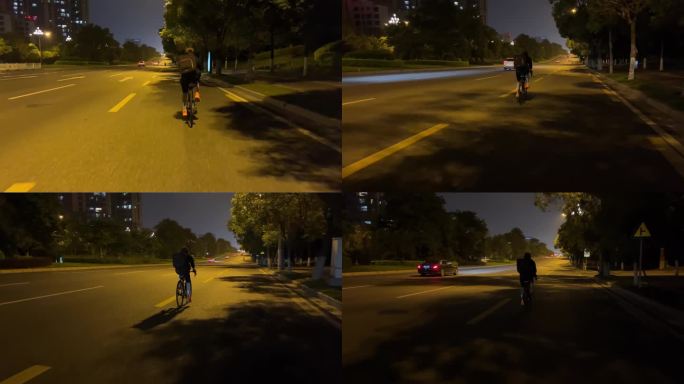 男子夜晚自行车骑行