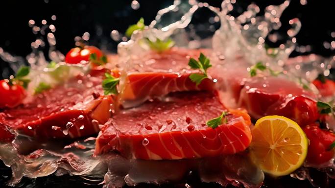 三文鱼肉块模拟高速摄影微距美食镜头2
